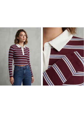 Bailey 44 Striped Long Sleeve Polo Rugby Cropped Shirt Small NWD Preppy Y2K